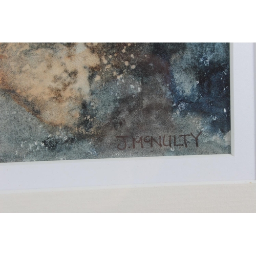 176 - A stunning framed watercolour painting of a bird flying at a Coastal scene, signed J McNulty 45cm 32... 