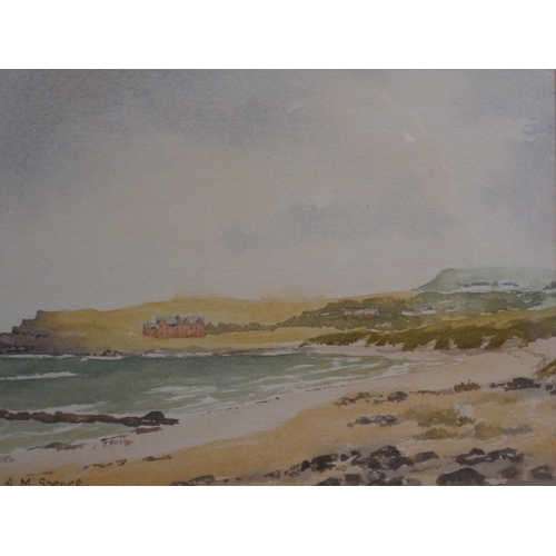 104 - A pair of framed watercolours 'Dunluce Castle' and 'Portbalintrae Beach' signed A M Spence, painting... 