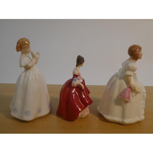 108 - Three Royal Doulton figures 'Southern Belle HN3174, Catherine HN3044 and Lynsey HN3043'.