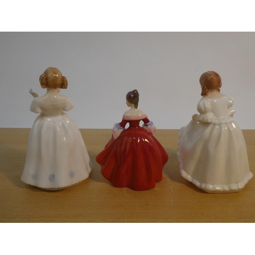 108 - Three Royal Doulton figures 'Southern Belle HN3174, Catherine HN3044 and Lynsey HN3043'.