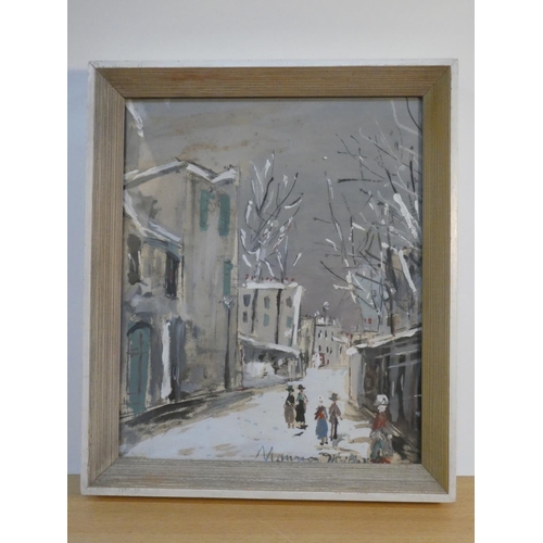 93 - A vintage framed lithograph print by Maurice Utrillo of 
La Vieille Rue, Saint Vincent, Montmartre.