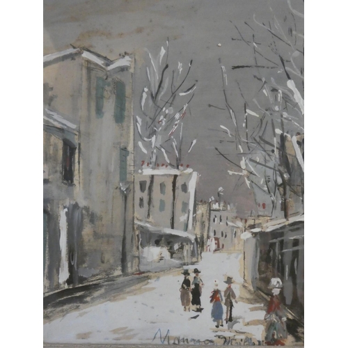 93 - A vintage framed lithograph print by Maurice Utrillo of 
La Vieille Rue, Saint Vincent, Montmartre.