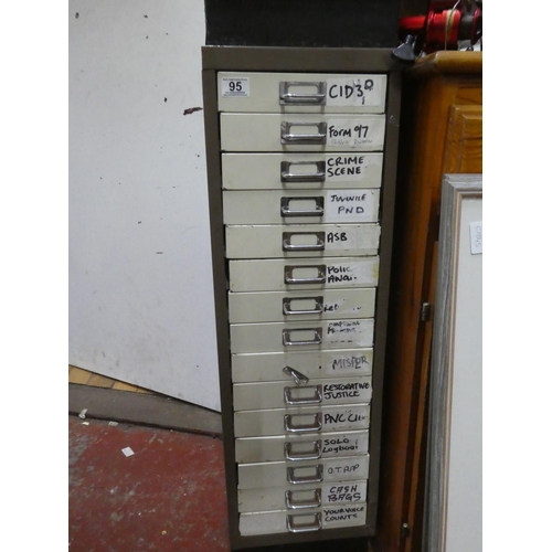 95 - A vintage metal index 15 drawer cabinet.