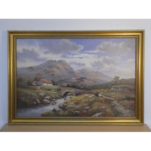 96 - A large gilt framed oil painting signed W Reeves.