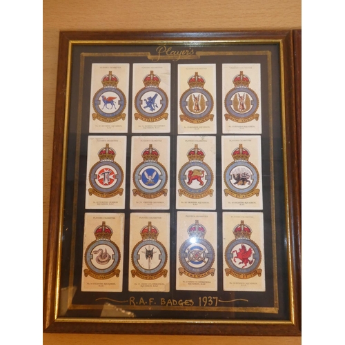 raf badges cigarette cards Three framed sets of 12 'Player's