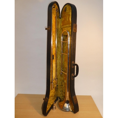 673 - A stunning cased Besson class A 'Academy 402' trumpet by maker Mayers & Harrison Ltd incorporating J... 