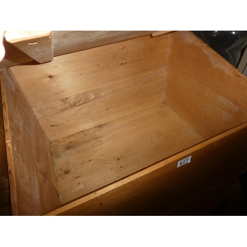 677 - An antique pine storage cupboard with writing slope, measures 22.5