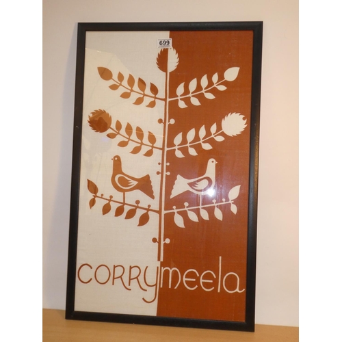 699 - A framed 'Corrymeela' tea towel.