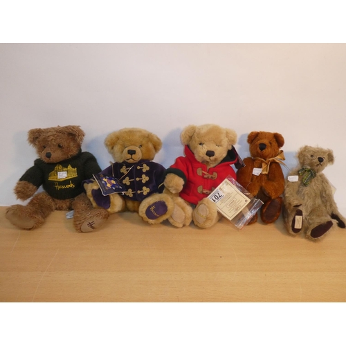 701 - A lot of five collectors teddy bears to include Harrod's 2003, Dean's 'Hobson 1999 Membership bear' ... 