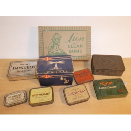 705 - A collection of vintage tin and cardboard tins to include Lion Clear Gums, St Bruno Flake, Keiller's... 