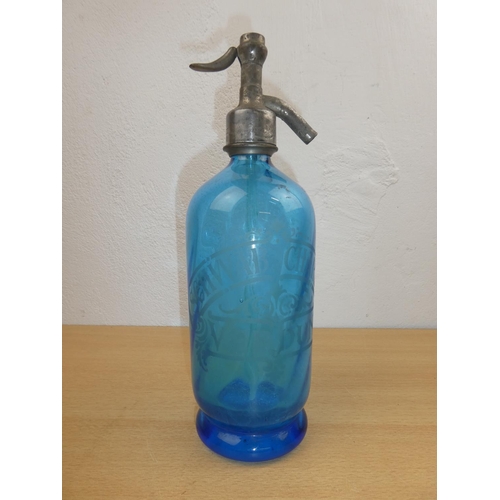 680 - A stunning antique blue glass soda syphon, Schwab and Charlet Verdun.