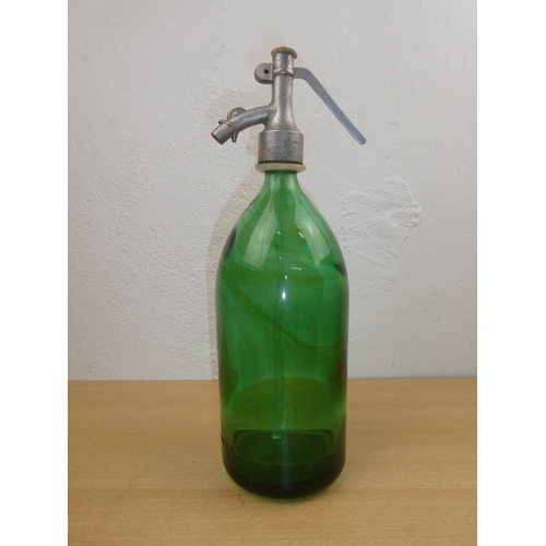 682 - A stunning antique green glass soda syphon, Tom Coop - Sibiu.