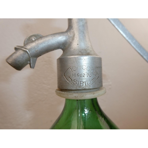 682 - A stunning antique green glass soda syphon, Tom Coop - Sibiu.