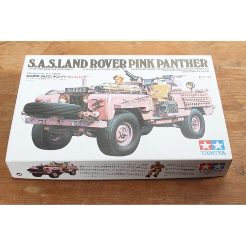 97 - A boxed Tamiya SAS Land Rover Pink Panther series No 76 model kit.