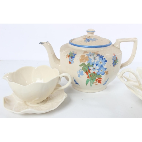 298 - A stunning ceramic two handled dish, a similar milk jug and plate, a vintage Gibson floral patterned... 