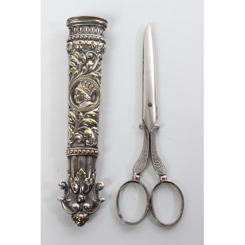 107 - A Victorian EPNS scissor holder case and scissors.