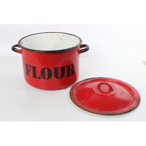 114 - A vintage enamel 'Flour' lidded container.