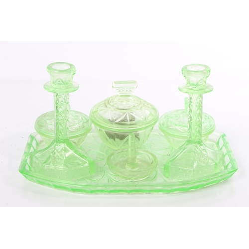 144 - A stunning antique/ Art Deco Uranium Glass dressing table set.