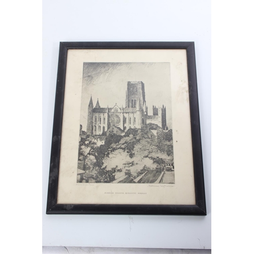 182 - A vintage framed picture 'Durham Massive, Romantic, Norman' signed Norman Wilkinson.