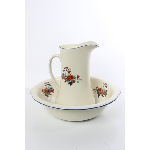 213 - A vintage Empire Ware 'Merry Glaze' jug and basin set, chamber pot and tooth brush holder.