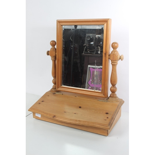 224 - A pine dressing table mirror and storage case.