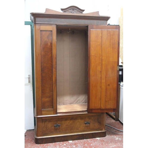 237 - A stunning antique mahogany single mirror door wardrobe and drawer.