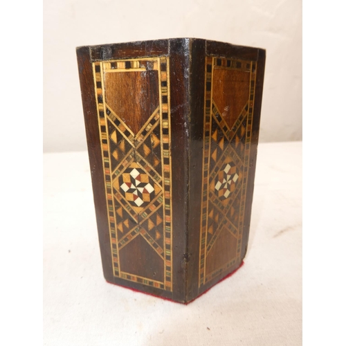 487 - A decorative wooden cased pen holder.