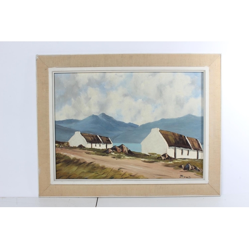 505 - A large vintage oil on board 'Donegal Cottages' signed Boyd.