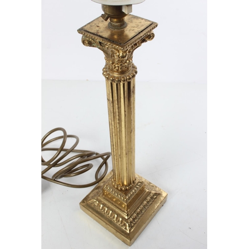 533 - An antique brass Corinthian pillar table lamp base.