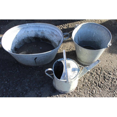 49 - A vintage metal wash basin, water jug and bucket.