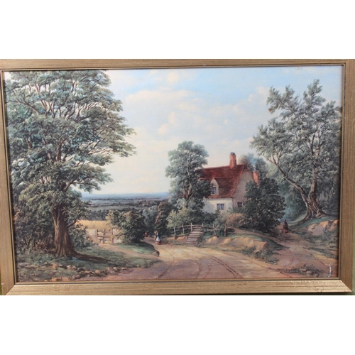 489 - Two large framed prints of rural scenes.