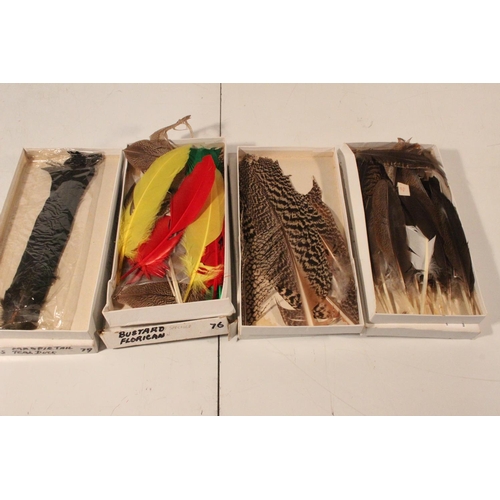 66 - Four boxes of feathers to include Assorted Hen, Woodcock Whole Wings, Florican and Speckled Bustard ... 