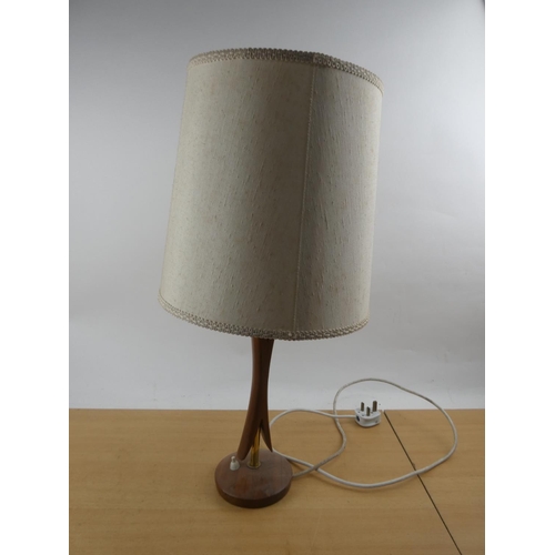 113 - A vintage teak table lamp base and shade.