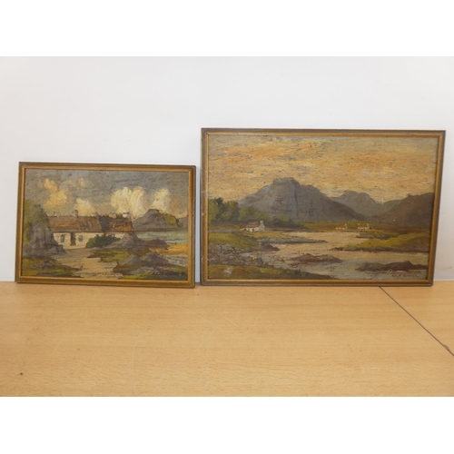 122 - Two framed oil painting on board of Irish cottages signed by the artist K C McKeown.