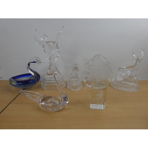 131 - A vintage glass swan neck dish and other glassware.
