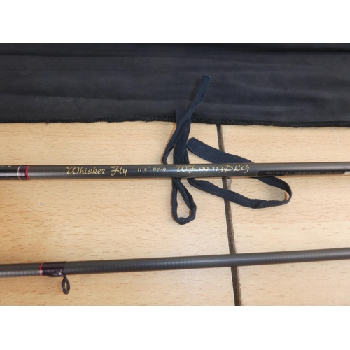 151 - A Daiwa Whisker Fly three piece fishing rod and bag.