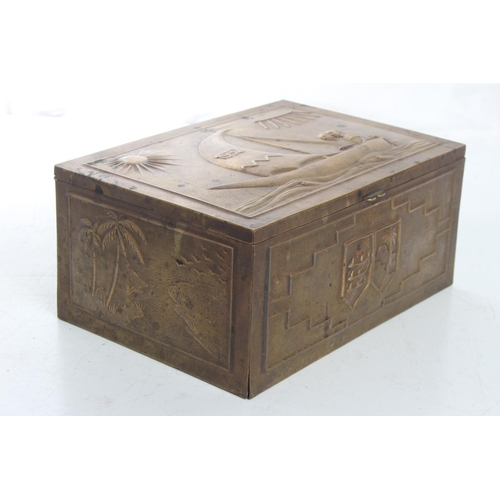 72 - An antique brass bound Art Deco style box, dated 1932, measuring