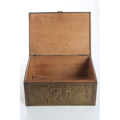 72 - An antique brass bound Art Deco style box, dated 1932, measuring