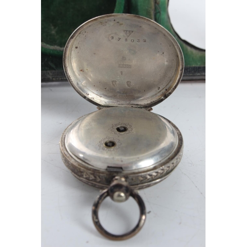 114 - A stunning antique sterling silver cased ladies pocket watch in sterling fronted stand/ case.