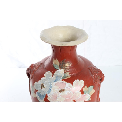 149 - A stunning antique Oriental/ Chinese vase with hand painted floral detail & elephant mask handles. S... 