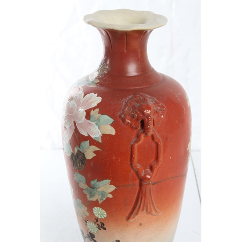 149 - A stunning antique Oriental/ Chinese vase with hand painted floral detail & elephant mask handles. S... 