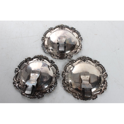 171 - A set of 3 antique silver plated oil lamp light reflectors.