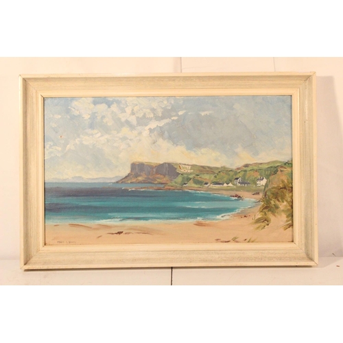 241 - A vintage framed oil painting 'North Antrim Coastline' signed Mabel G Young.