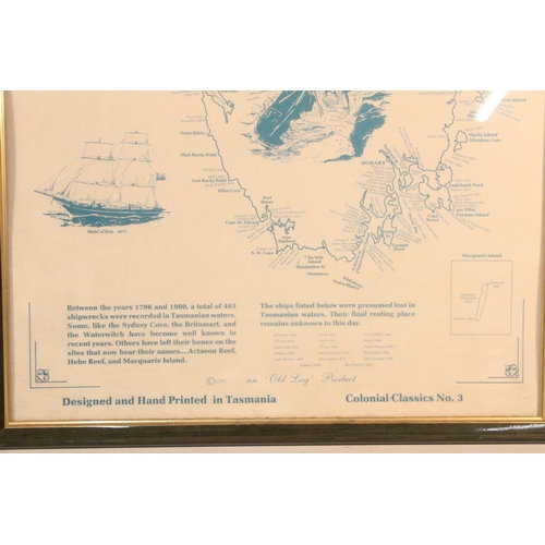 253 - A framed print 'Known Shipwrecks in Tasmanian Waters dated 1796 - 1900 and more.