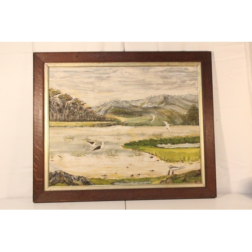 260 - A large framed oil painting on board signed C Fieher.