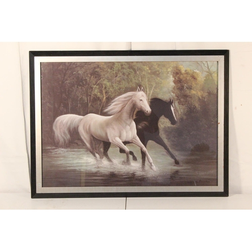 261 - A vintage framed print of horses.