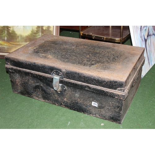 263 - A vintage metal storage trunk.