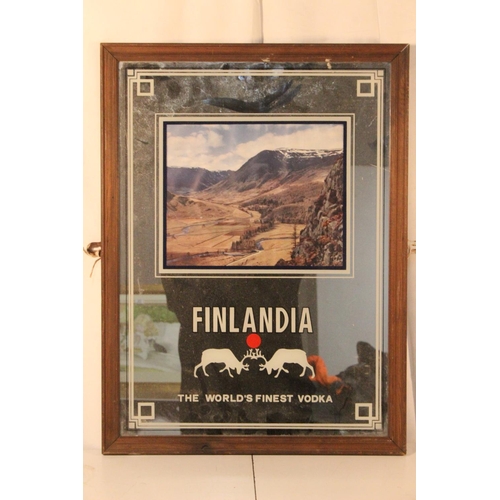 278 - A vintage framed advertising mirror 'Finlandia - The World's Finest Vodka'.