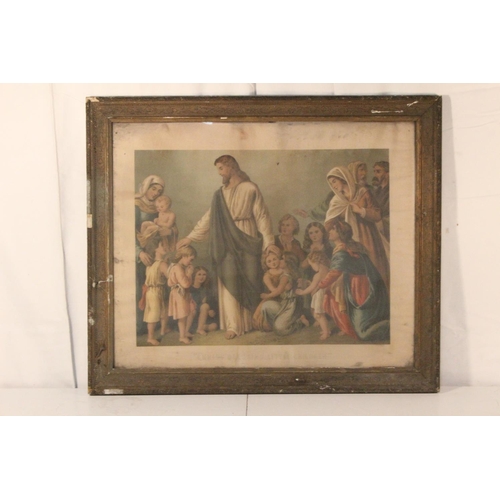 281 - An antique framed print 'Christ Blessing Children'.