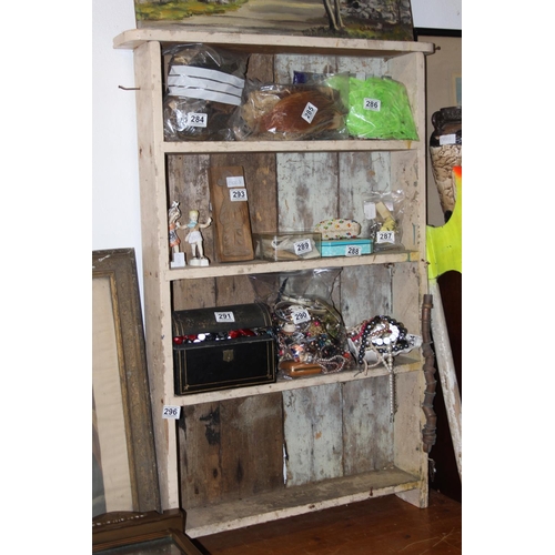 296 - A rustic handmade shelving unit.